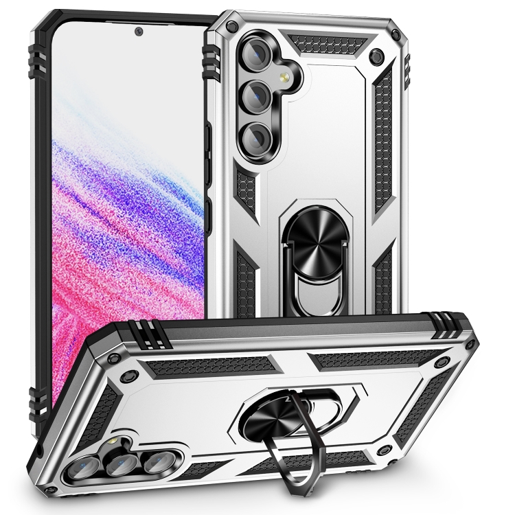 

For Samsung Galaxy A54 Shockproof TPU + PC Phone Case with Holder(Silver)