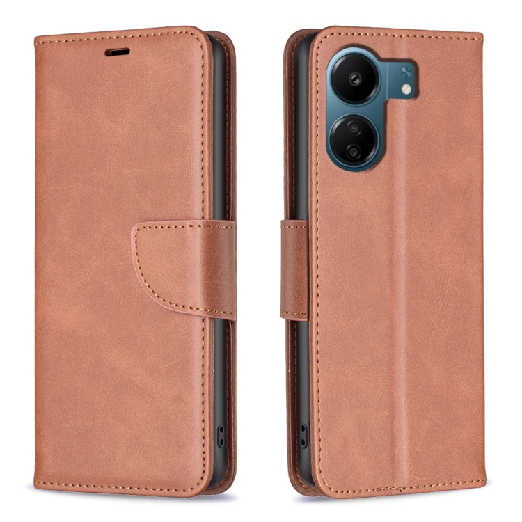 

For Xiaomi Redmi 13C Lambskin Texture Pure Color Flip Leather Phone Case(Brown)