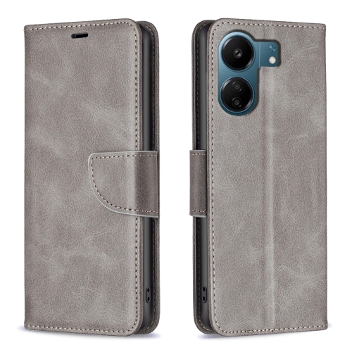 For Xiaomi Redmi 13C Lambskin Texture Pure Color Flip Leather Phone Case(Grey) for iphone 14 pro max electroplated leather texture pu pc phone case brown