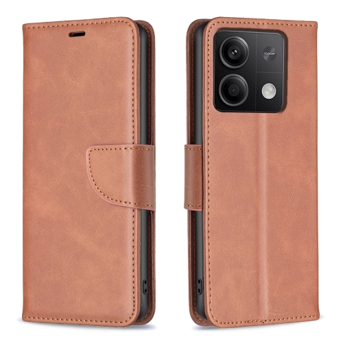 

For Xiaomi Redmi Note 13 4G Global Lambskin Texture Pure Color Flip Leather Phone Case(Brown)