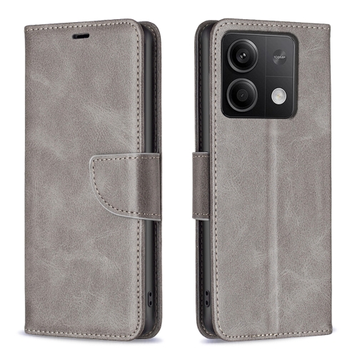 

For Xiaomi Redmi Note 13 4G Global Lambskin Texture Pure Color Flip Leather Phone Case(Grey)