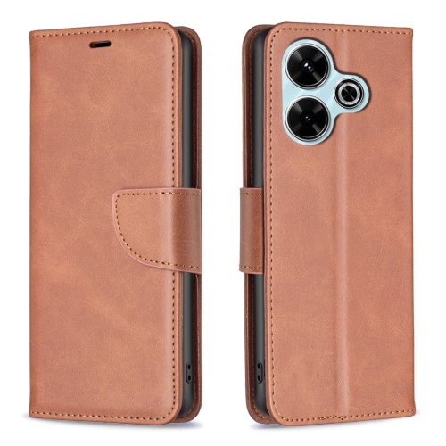 

For Xiaomi Poco M6 4G / Redmi 13 4G Lambskin Texture Pure Color Flip Leather Phone Case(Brown)