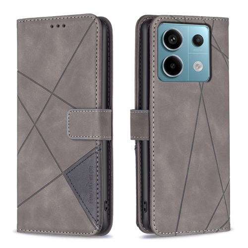 For Xiaomi Redmi Note 13 Pro 5G Magnetic Buckle Rhombus Texture Leather Phone Case(Grey)