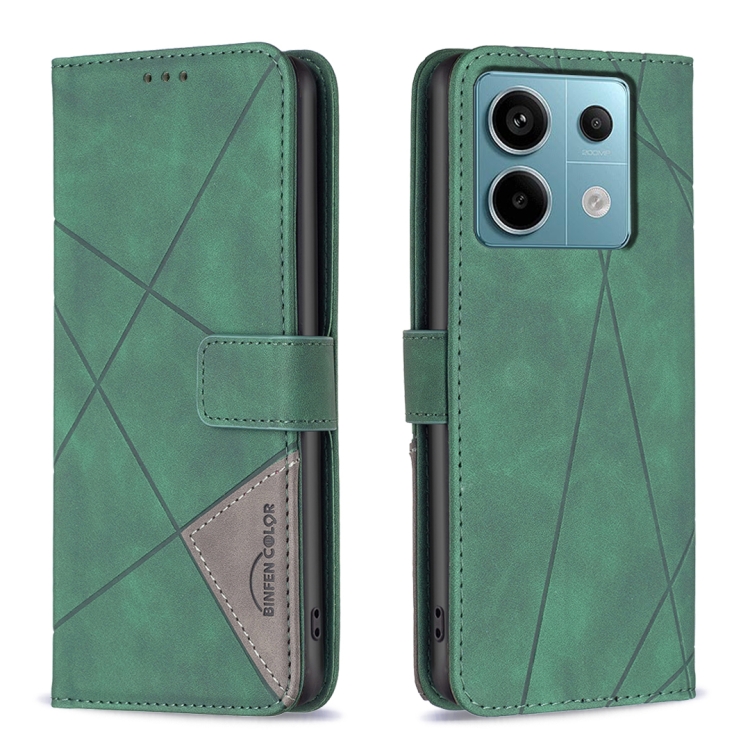 

For Xiaomi Redmi Note 13 Pro 5G Magnetic Buckle Rhombus Texture Leather Phone Case(Green)