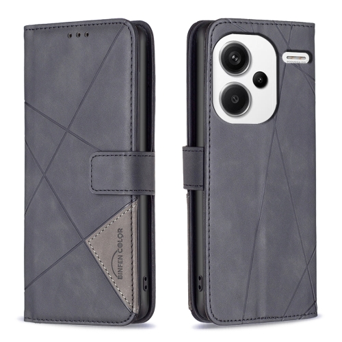 

For Xiaomi Redmi Note 13 Pro+ 5G Magnetic Buckle Rhombus Texture Leather Phone Case(Black)