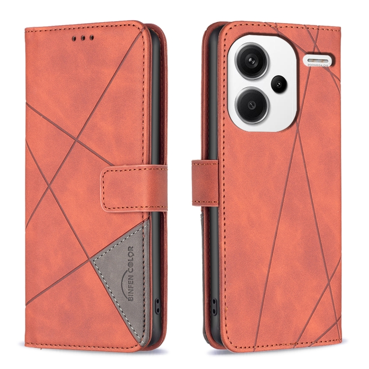 

For Xiaomi Redmi Note 13 Pro+ 5G Magnetic Buckle Rhombus Texture Leather Phone Case(Brown)