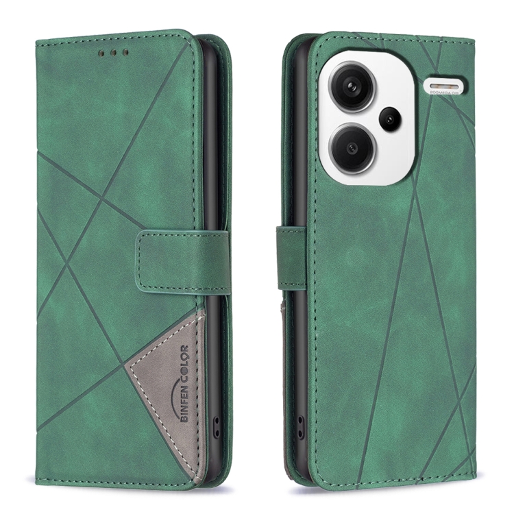 

For Xiaomi Redmi Note 13 Pro+ 5G Magnetic Buckle Rhombus Texture Leather Phone Case(Green)