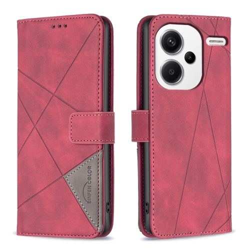 For Xiaomi Redmi Note 13 Pro+ 5G Magnetic Buckle Rhombus Texture Leather Phone Case(Red) for xiaomi redmi 13c carbon fiber texture flip holder leather phone case grey