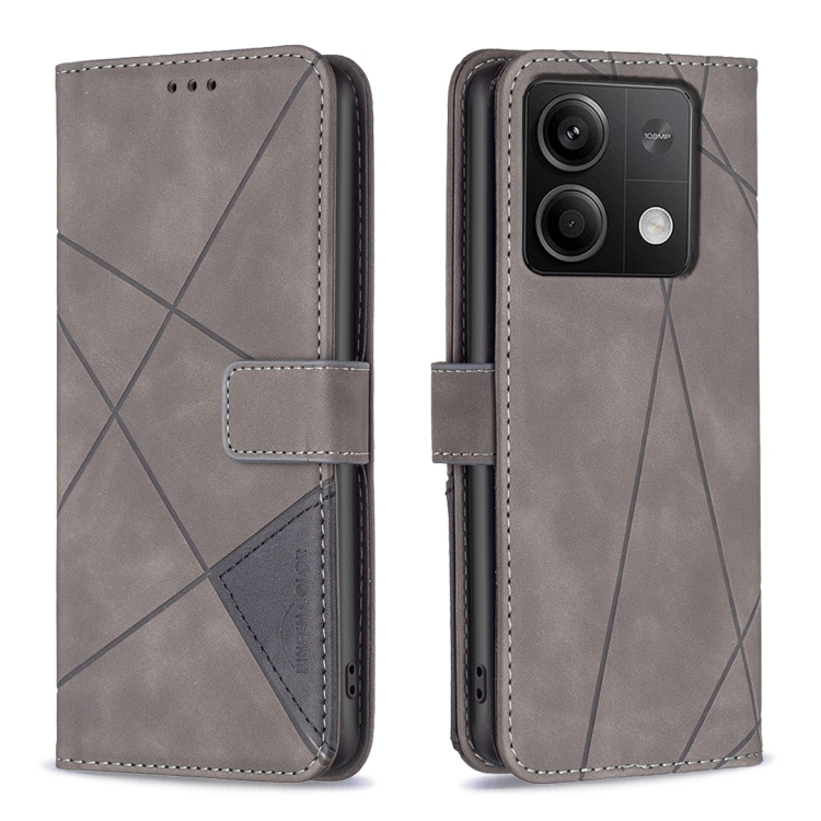 

For Xiaomi Redmi Note 13 Magnetic Buckle Rhombus Texture Leather Phone Case(Grey)