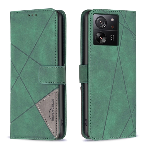 

For Xiaomi 13T / 13T Pro / Redmi K60 Ultra Magnetic Buckle Rhombus Texture Leather Phone Case(Green)