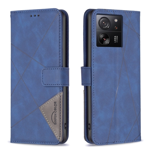 

For Xiaomi 13T / 13T Pro / Redmi K60 Ultra Magnetic Buckle Rhombus Texture Leather Phone Case(Blue)