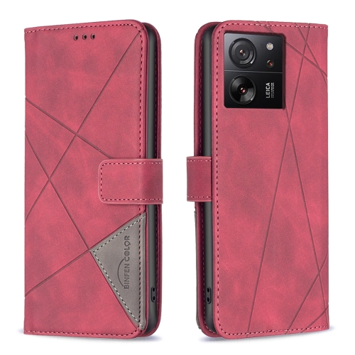 

For Xiaomi 13T / 13T Pro / Redmi K60 Ultra Magnetic Buckle Rhombus Texture Leather Phone Case(Red)