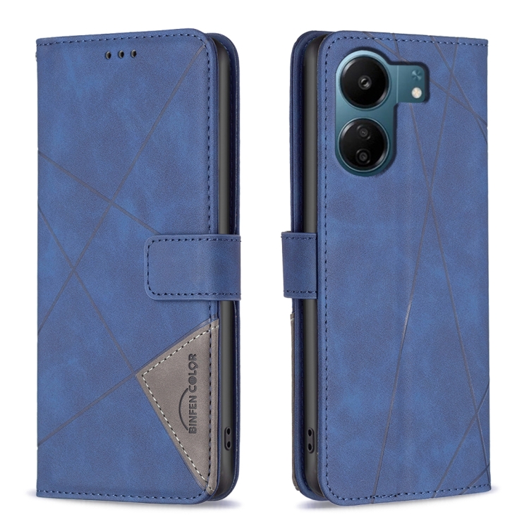 

For Xiaomi Redmi 13C Magnetic Buckle Rhombus Texture Leather Phone Case(Blue)