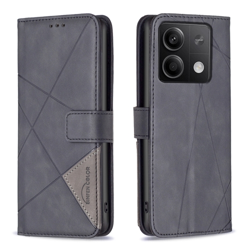 

For Xiaomi Redmi Note 13 4G Global Magnetic Buckle Rhombus Texture Leather Phone Case(Black)