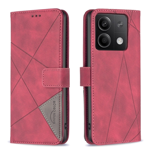 

For Xiaomi Redmi Note 13 4G Global Magnetic Buckle Rhombus Texture Leather Phone Case(Red)