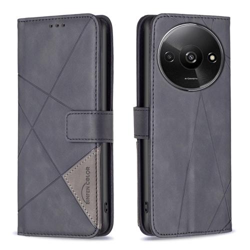 

For Xiaomi Redmi A3 Magnetic Buckle Rhombus Texture Leather Phone Case(Black)