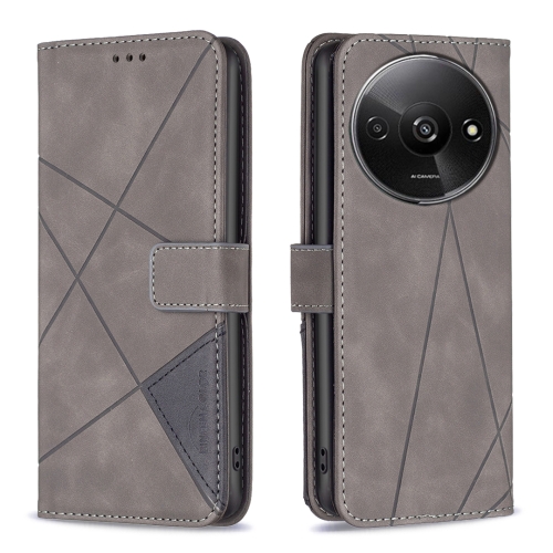 

For Xiaomi Redmi A3 Magnetic Buckle Rhombus Texture Leather Phone Case(Grey)