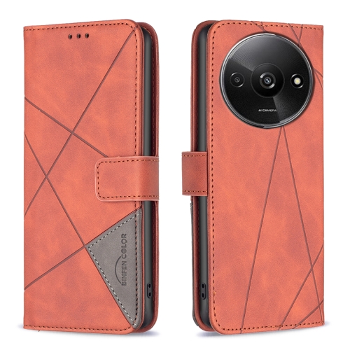 

For Xiaomi Redmi A3 Magnetic Buckle Rhombus Texture Leather Phone Case(Brown)
