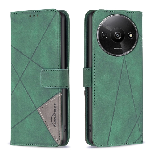 

For Xiaomi Redmi A3 Magnetic Buckle Rhombus Texture Leather Phone Case(Green)