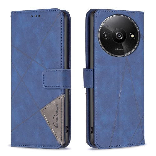 

For Xiaomi Redmi A3 Magnetic Buckle Rhombus Texture Leather Phone Case(Blue)