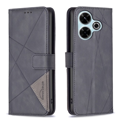 

For Xiaomi Poco M6 4G / Redmi 13 4G Magnetic Buckle Rhombus Texture Leather Phone Case(Black)