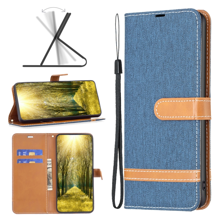 

For Xiaomi 13 Lite / Civi 2 Color Block Denim Texture Leather Phone Case(Dark Blue)