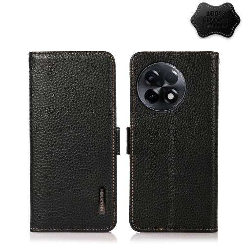 

For OnePlus Ace 2 5G KHAZNEH Side-Magnetic Litchi Genuine Leather RFID Phone Case(Black)