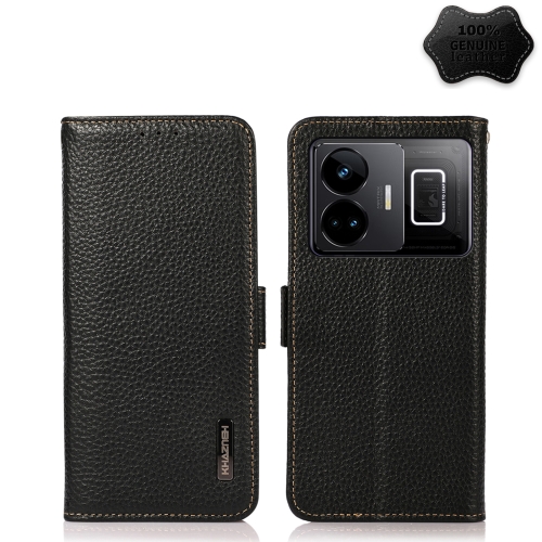 

For Realme GT Neo 5 KHAZNEH Side-Magnetic Litchi Genuine Leather RFID Phone Case(Black)