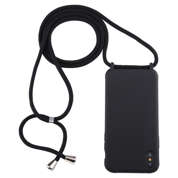 

For iPhone XS / X Candy Color TPU Protective Case with Lanyard(Black)