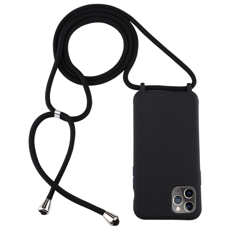 

For iPhone 11 Pro Max Candy Color TPU Protective Case with Lanyard(Black)