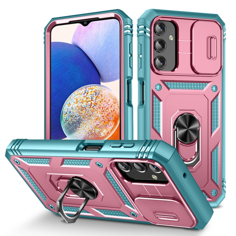 

For Samsung Galaxy A14 5G Sliding Camshield TPU + PC Phone Case(Pink+Green)