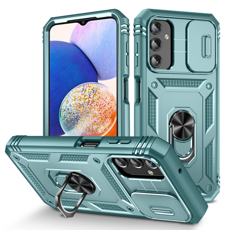 

For Samsung Galaxy A14 5G Sliding Camshield TPU + PC Phone Case(Green)