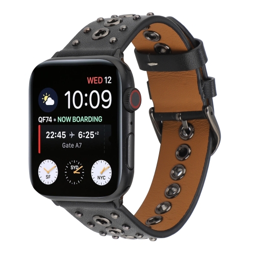 

Punk Rivet Genuine Leather Watch Band For Apple Watch Ultra 49mm / Series 8&7 45mm / SE 2&6&SE&5&4 44mm / 3&2&1 42mm(Black)