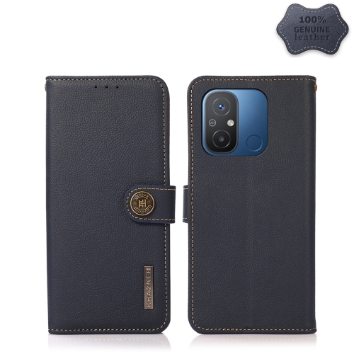 For Xiaomi Redmi 12credmi 11a 4g Khazneh Custer Texture Rfid Genuine Leather Phone Caseblue 2128