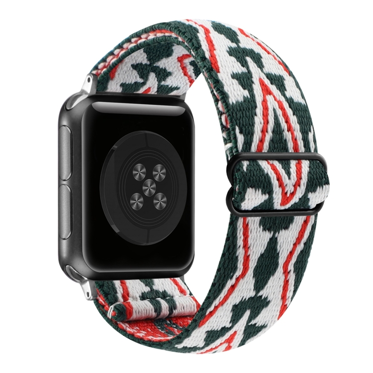 

Ethnic Style Buckle Elastic Watch Band For Apple Watch Ultra 49mm / Series 8&7 45mm / SE 2&6&SE&5&4 44mm / 3&2&1 42mm(Green-white Triangle)
