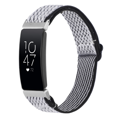 

For Fitbit Inspire 2 Buckle Wave Braided Nylon Watch Band(White Black)