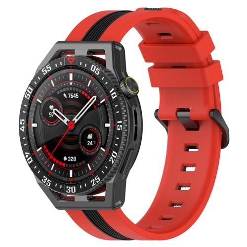 

For Coros Apex 46mm/Apex Pro / Ticwatch Pro 3 22mm Vertical Two-Color Silicone Watch Band(Red+Black)