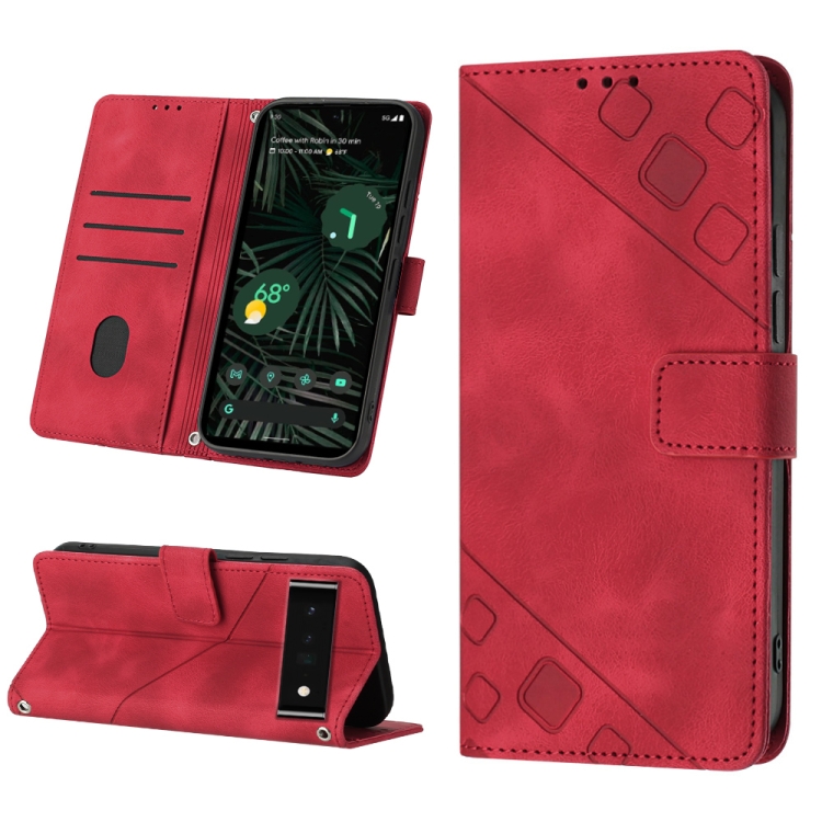 

For Google Pixel 6 Pro Skin-feel Embossed Leather Phone Case(Red)