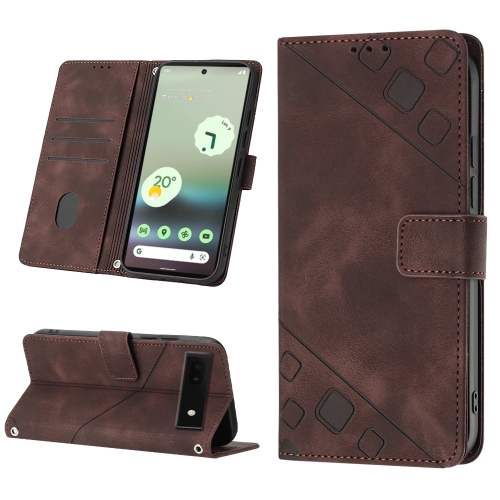 

For Google Pixel 6a 5G Skin-feel Embossed Leather Phone Case(Brown)