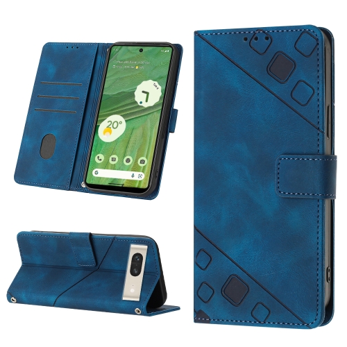 

For Google Pixel 7 Skin-feel Embossed Leather Phone Case(Blue)