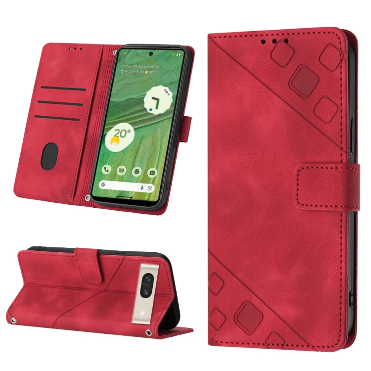 

For Google Pixel 7 Skin-feel Embossed Leather Phone Case(Red)