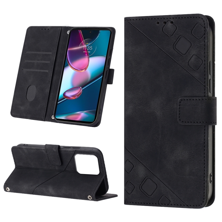 

For Motorola Edge+ 2023 Skin-feel Embossed Leather Phone Case(Black)