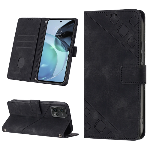 

For Motorola Moto G72 Skin-feel Embossed Leather Phone Case(Black)