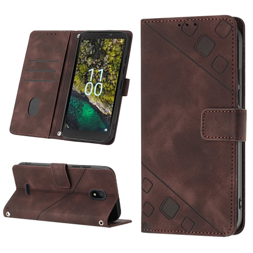 

For Nokia C100 Skin-feel Embossed Leather Phone Case(Brown)