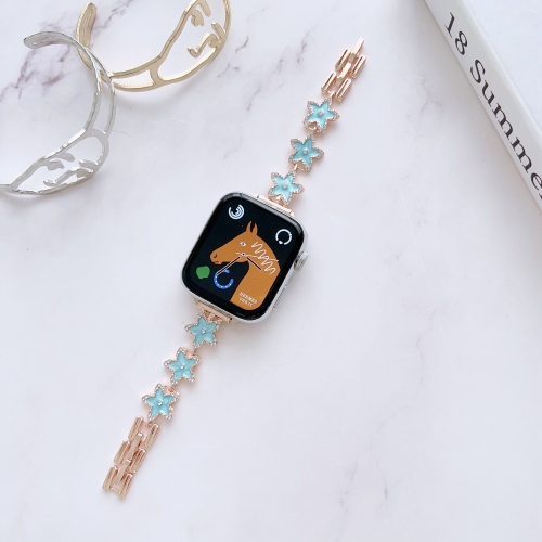 

Metal Bracelet Watch Band For Apple Watch Series 8&7 45mm / SE 2&6&SE&5&4 44mm / 3&2&1 42mm(Starfish Blue Rose)