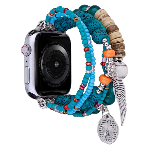 

Beaded Posey Wings Bracelet Watch Band For Apple Watch Series 8&7 45mm / SE 2&6&SE&5&4 44mm / 3&2&1 42mm(Lake Blue)