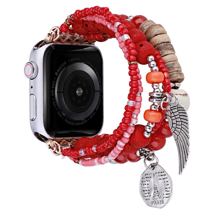

Beaded Posey Wings Bracelet Watch Band For Apple Watch Series 8&7 41mm / SE 2&6&SE&5&4 40mm / 3&2&1 38mm(Red)