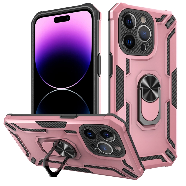 

For iPhone 14 Pro Warship Armor 2 in 1 Shockproof Phone Case(Rose Gold)