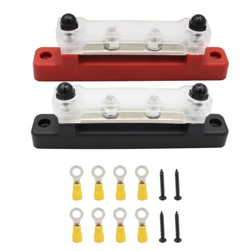 

CP-3120 1 Pair 150A 12-48V RV Yacht Single-row 2-way Busbar with 8pcs Terminals(Black + Red)