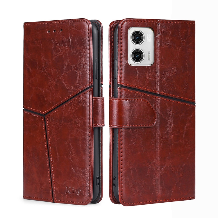

For Motorola Moto G73 5G Geometric Stitching Leather Phone Case(Dark Brown)